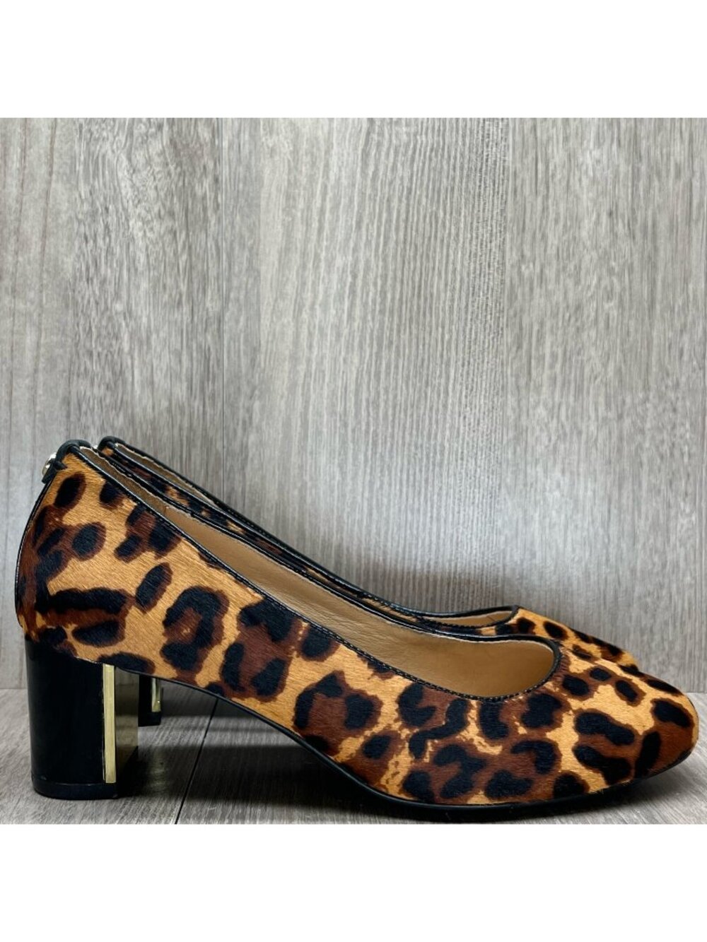 Nurture Shoes Womens Sz 5.5M Bryatwo Leopard Bovine Calf Hair Mid Heel Pumps Tan